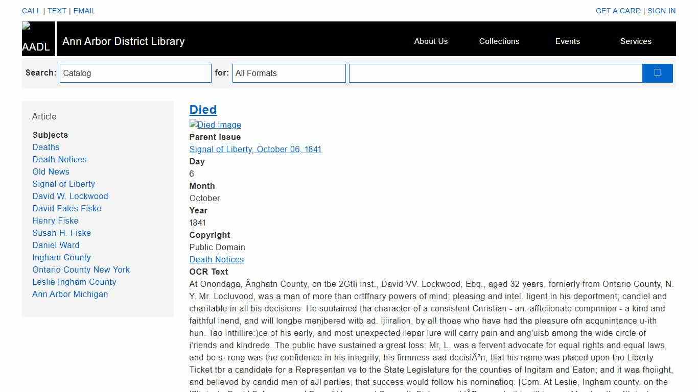 Died | Ann Arbor District Library